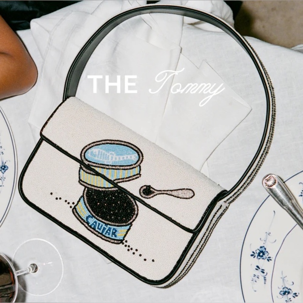 STAUD BEADED TOMMY BAG CAVIAR